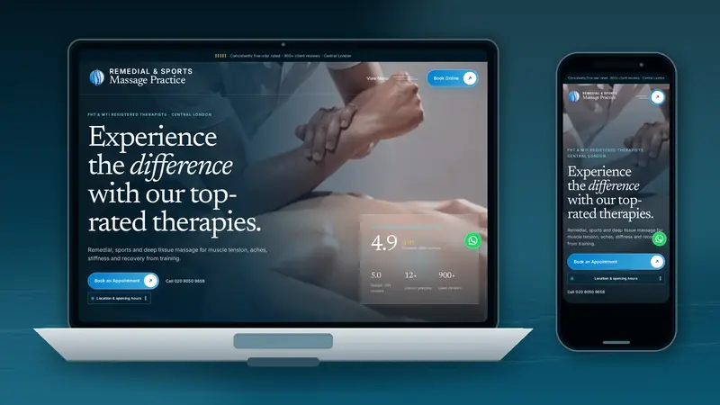 Massage Practice website shown across desktop and mobile